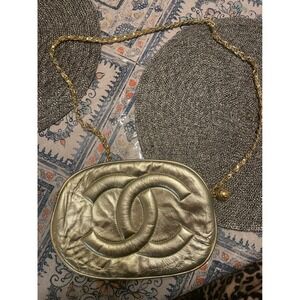 Vintage Chanel Metallic Gold Lambskin Quilted CC Logo Chain Crossbody Bag
